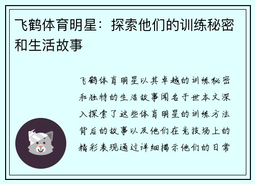 飞鹤体育明星：探索他们的训练秘密和生活故事