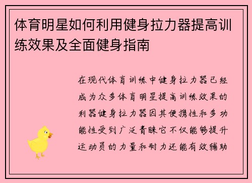 体育明星如何利用健身拉力器提高训练效果及全面健身指南